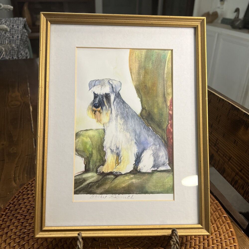 Vintage Print, Miniature Schnauzer In Chair , Antique, Dog Lover